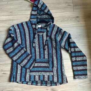 red white and blue poncho
